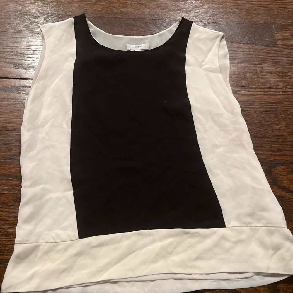 J. CREW 100% Silk Sleeveless Colorblock Shell Blouse in Cream and Black Size 0